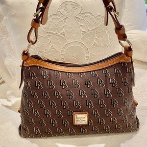 Dooney and Bourke brown fabric hobo in monogram.